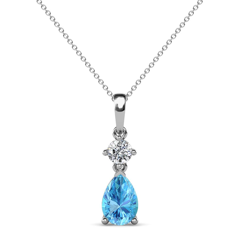 Zaila Pear Cut Blue Topaz and Diamond Two Stone Pendant 