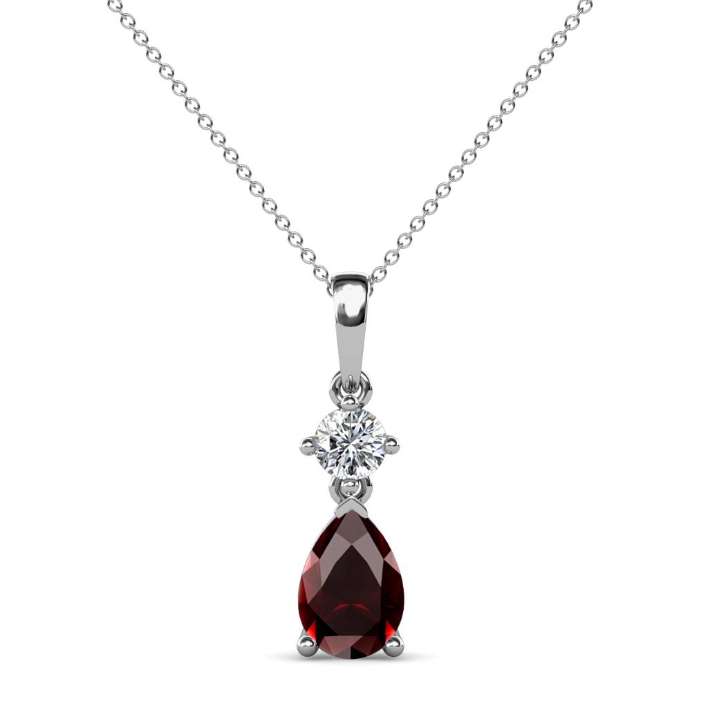 Zaila Pear Cut Red Garnet and Diamond Two Stone Pendant 