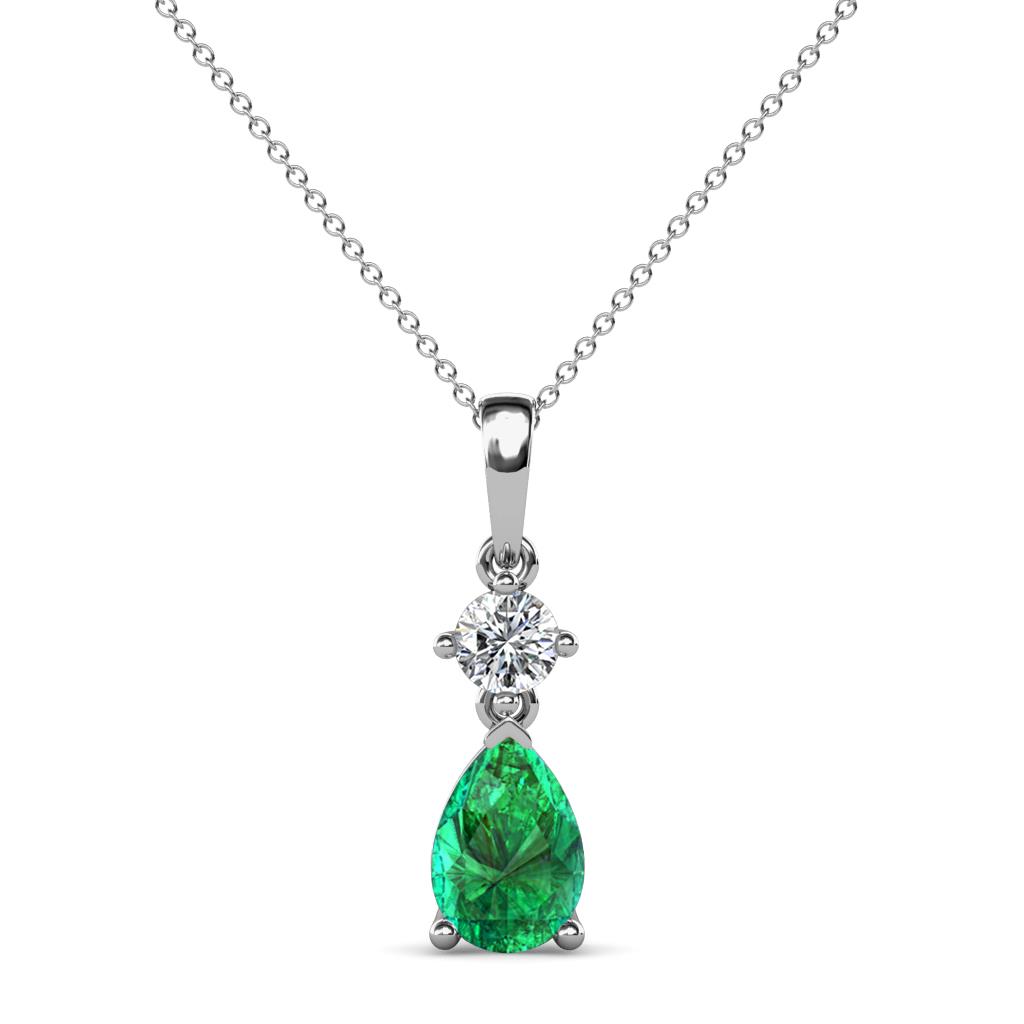 Zaila Pear Cut Emerald and Diamond Two Stone Pendant 