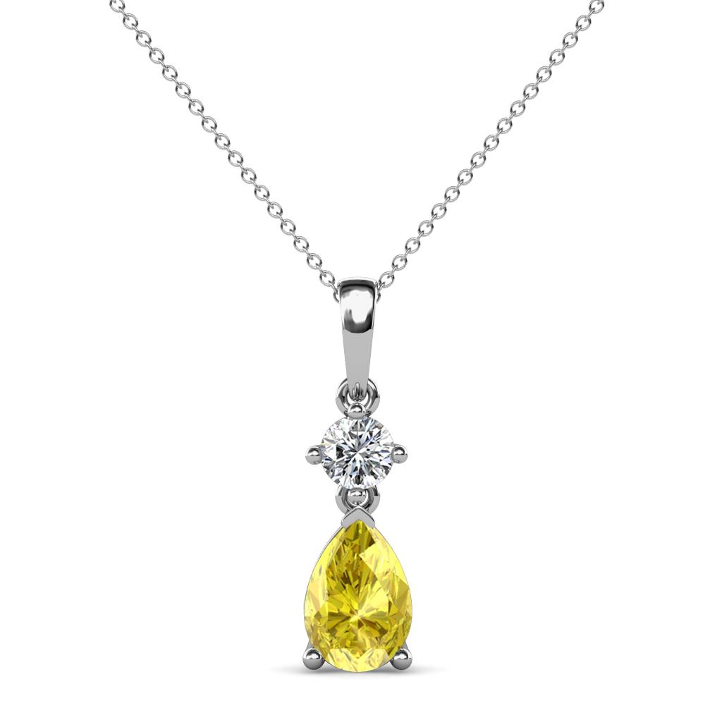 Zaila Pear Cut Yellow Sapphire and Diamond Two Stone Pendant 