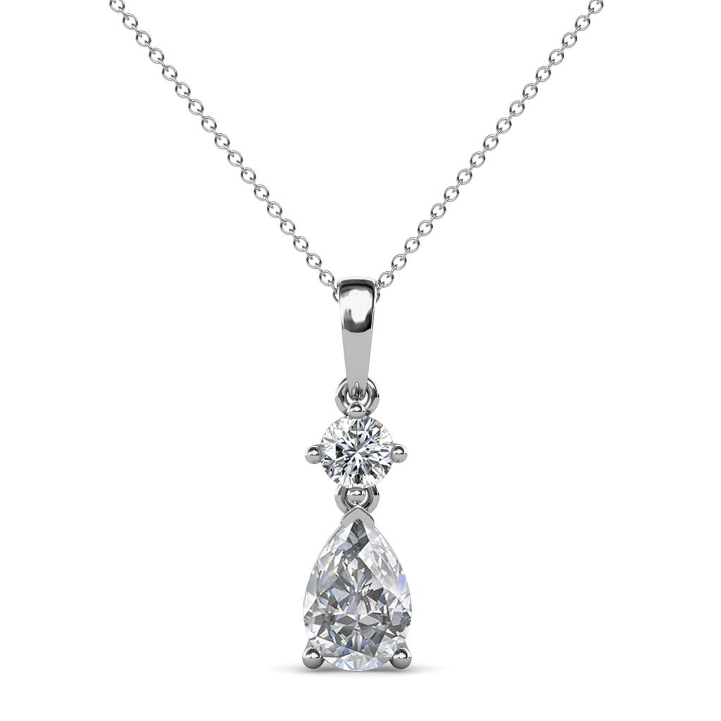 Zaila Pear Cut White Sapphire and Diamond Two Stone Pendant 