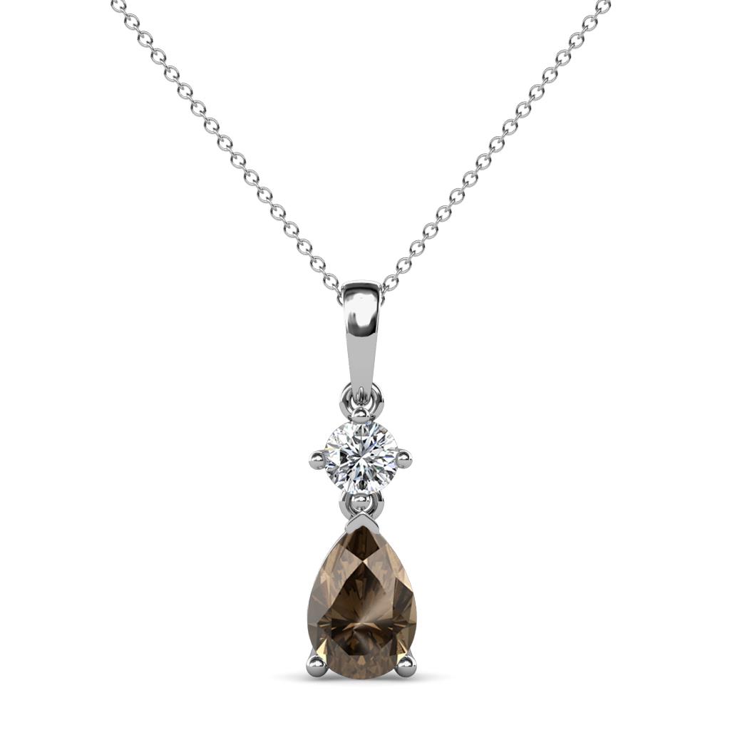 Zaila Pear Cut Smoky Quartz and Diamond Two Stone Pendant 