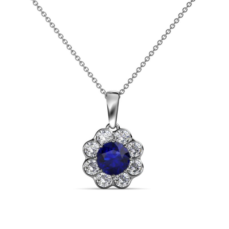 Urania 0.92 ctw Blue Sapphire (5.00 mm) and Lab Grown Diamond Floral Halo Pendant 