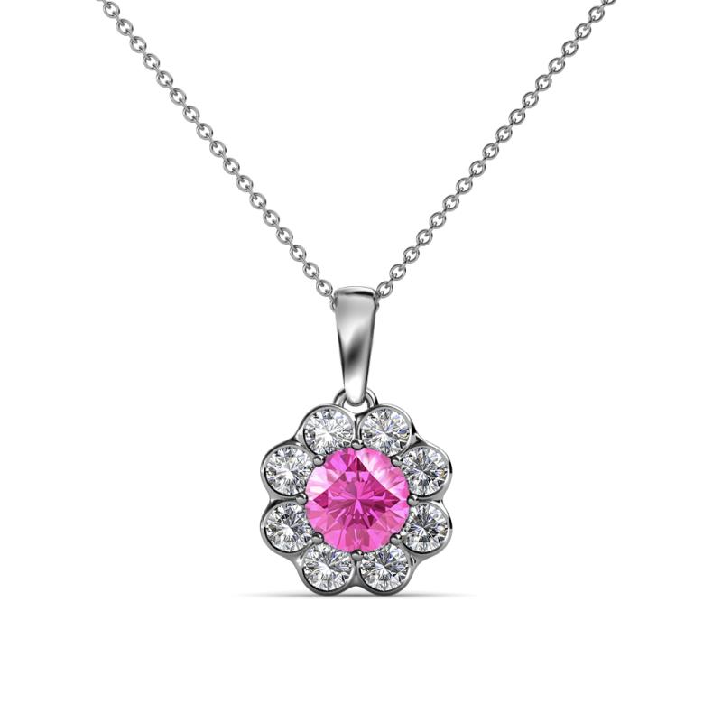 Urania Pink Sapphire and Diamond Floral Halo Pendant 