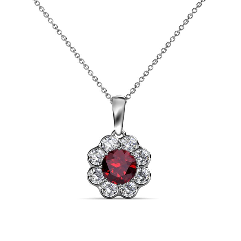 Urania Ruby and Diamond Floral Halo Pendant 