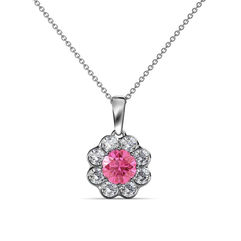 Urania Pink Tourmaline and Diamond Floral Halo Pendant 