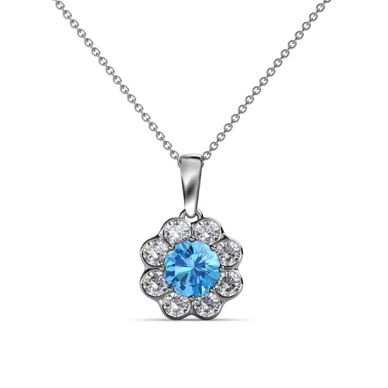 Urania 0.90 ctw Blue Topaz (5.00 mm) and Lab Grown Diamond Floral Halo Pendant 
