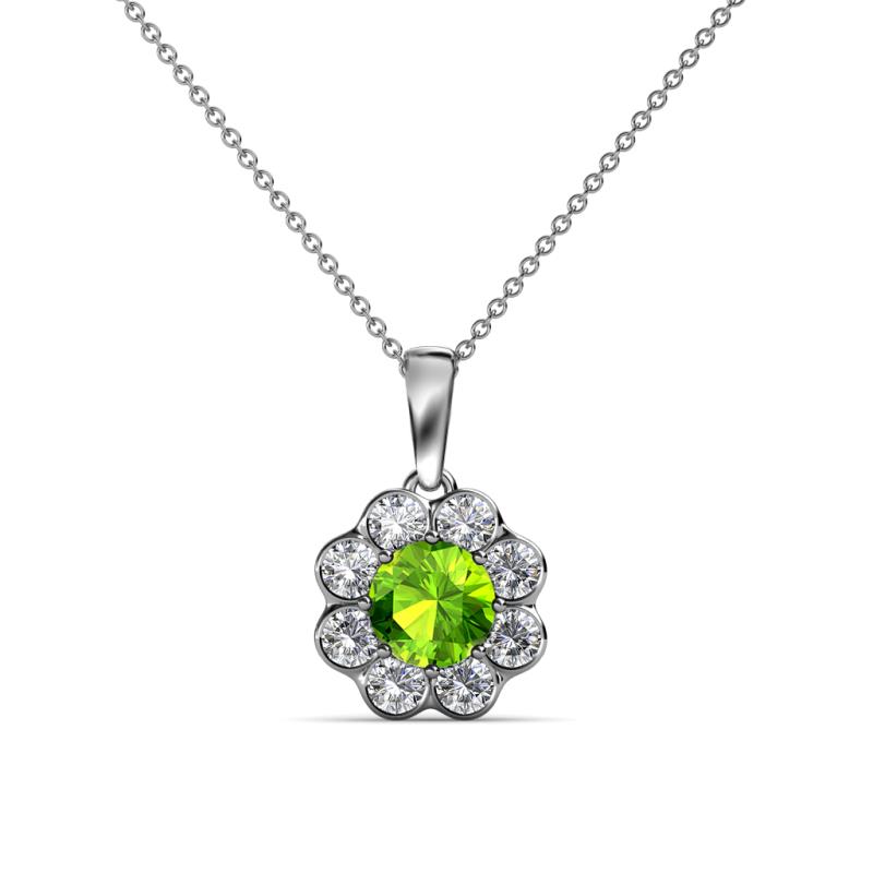 Urania Peridot and Diamond Floral Halo Pendant 