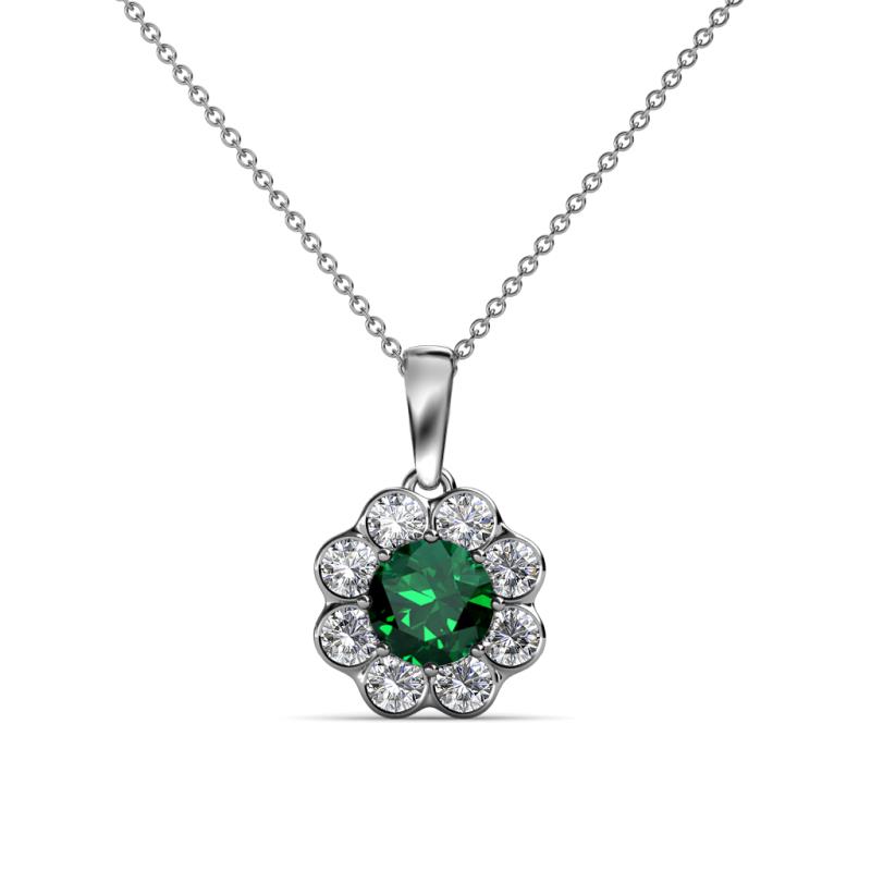 Urania 0.80 ctw Emerald (5.00 mm) and Lab Grown Diamond Floral Halo Pendant 