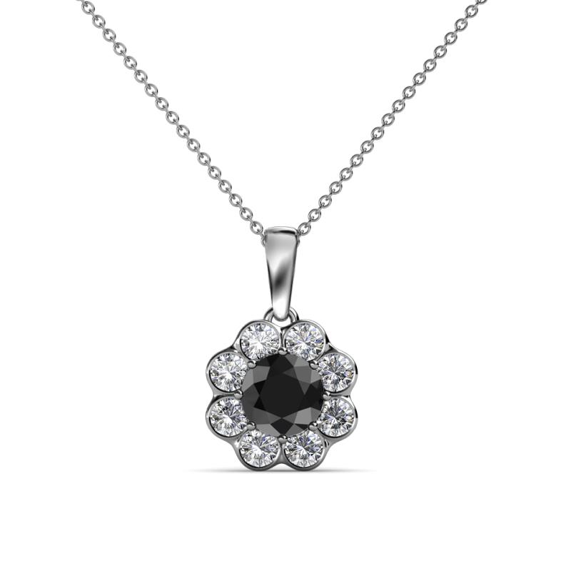 Urania 0.90 ctw Black Diamond (5.00 mm) and Natural Diamond Floral Halo Pendant 