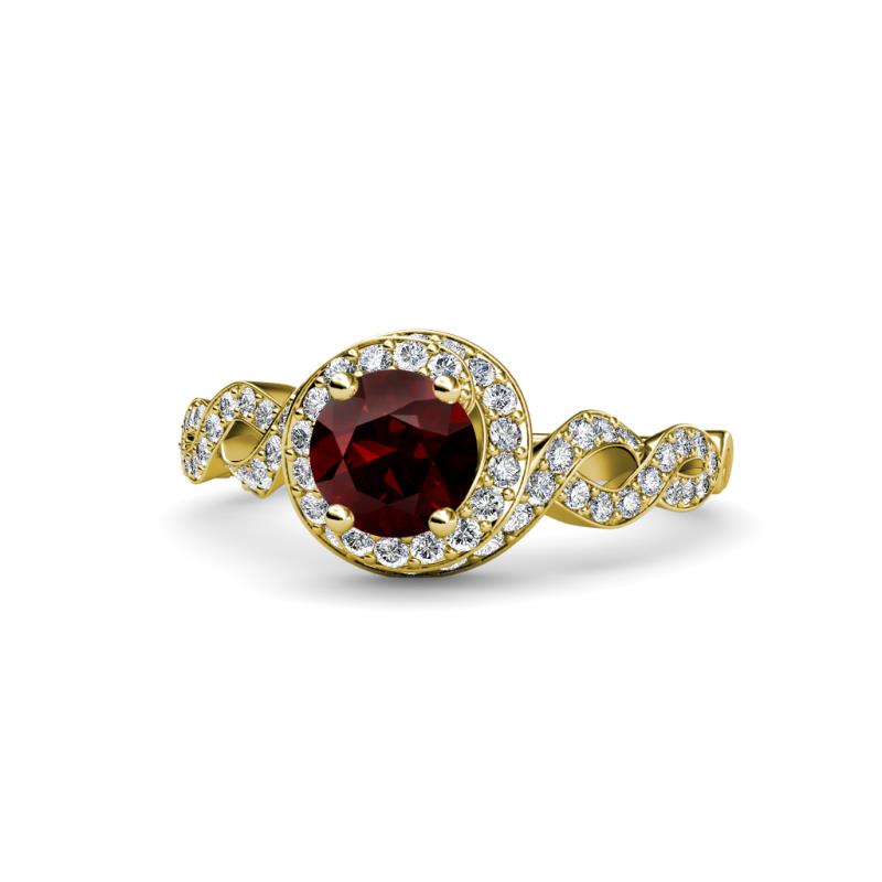 Hana Signature Red Garnet and Diamond Halo Engagement Ring 