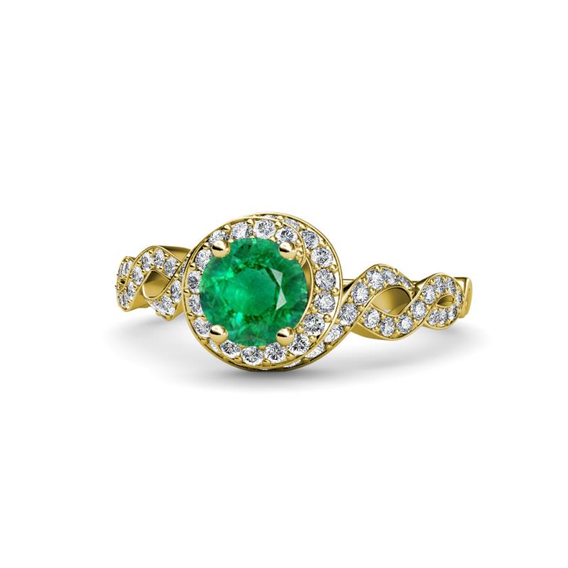 Hana Signature Emerald and Diamond Halo Engagement Ring 
