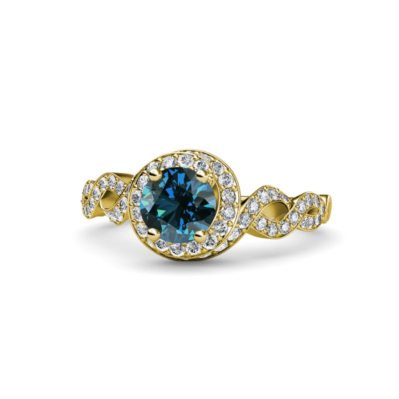 Hana Signature Blue and White Diamond Halo Engagement Ring 