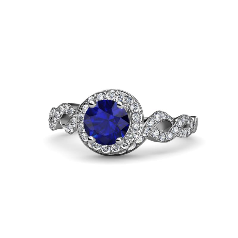 Hana Signature Blue Sapphire and Diamond Halo Engagement Ring 