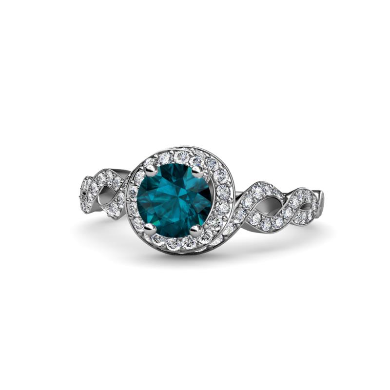 Hana Signature London Blue Topaz and Diamond Halo Engagement Ring 