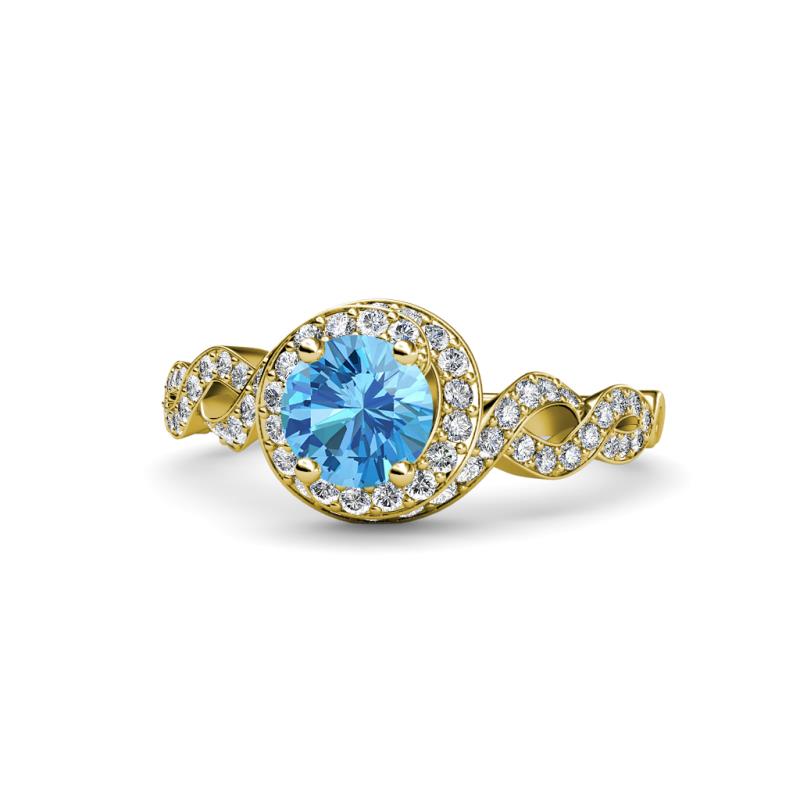 Hana Signature Blue Topaz and Diamond Halo Engagement Ring 