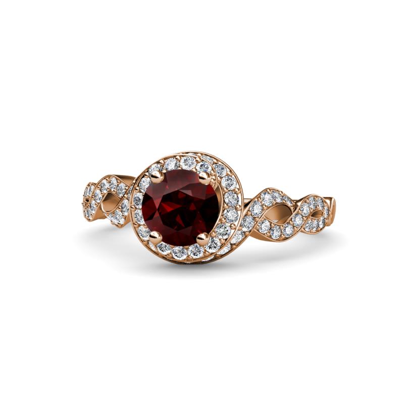 Hana Signature Red Garnet and Diamond Halo Engagement Ring 