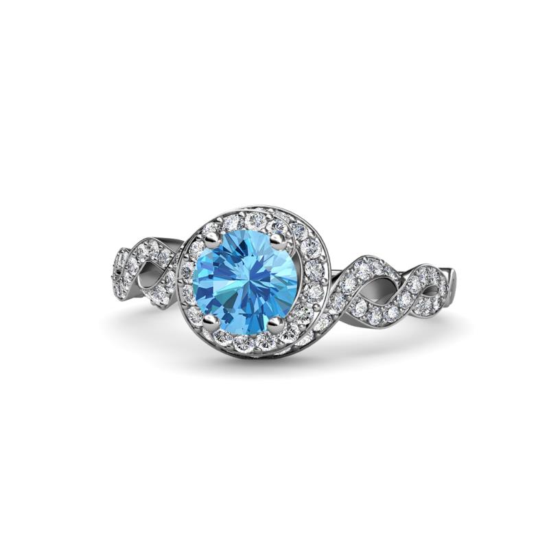 Hana Signature Blue Topaz and Diamond Halo Engagement Ring 