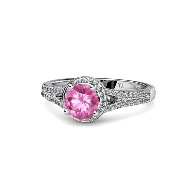 Levana Signature Pink Sapphire and Diamond Halo Engagement Ring 