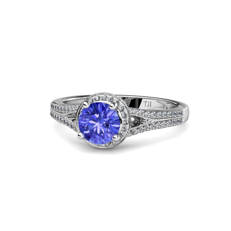 Levana Signature Diamond and Tanzanite Halo Engagement Ring 