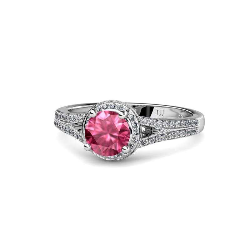 Levana Signature Round Pink Tourmaline and Diamond Halo Engagement Ring 