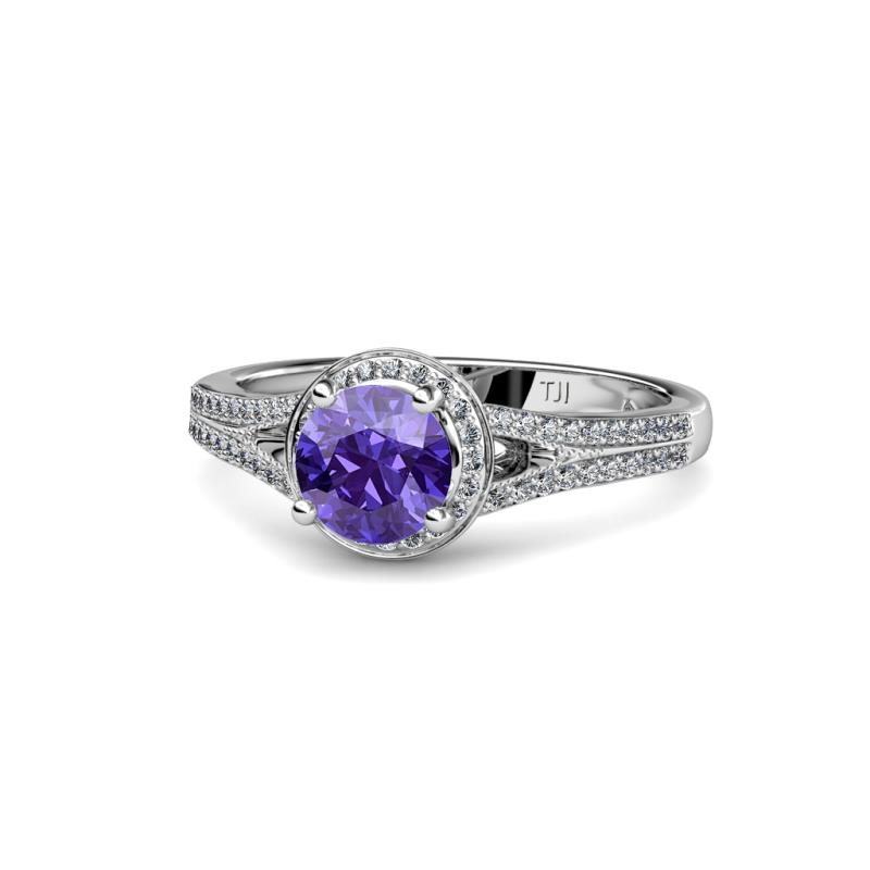 Levana Signature Diamond and Iolite Halo Engagement Ring 