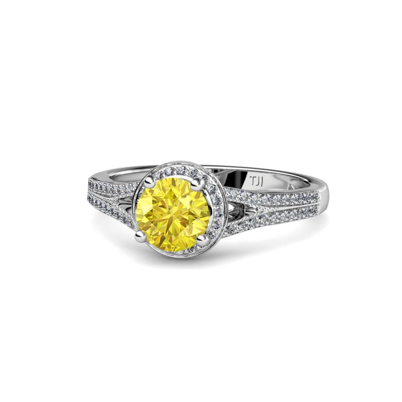 Levana Signature Round Yellow Sapphire and Diamond Halo Engagement Ring 