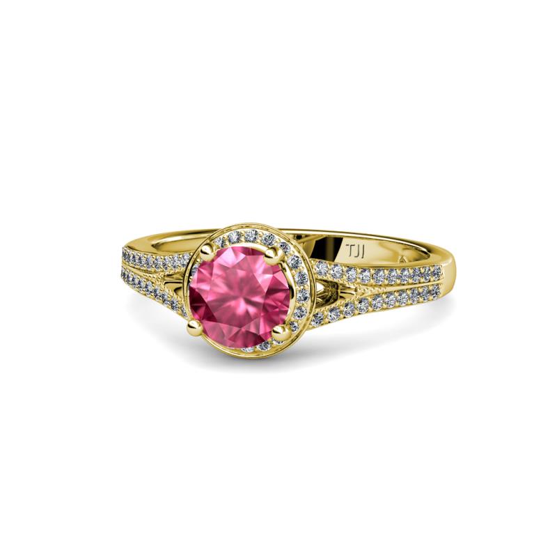 Levana Signature Pink Tourmaline and Diamond Halo Engagement Ring 