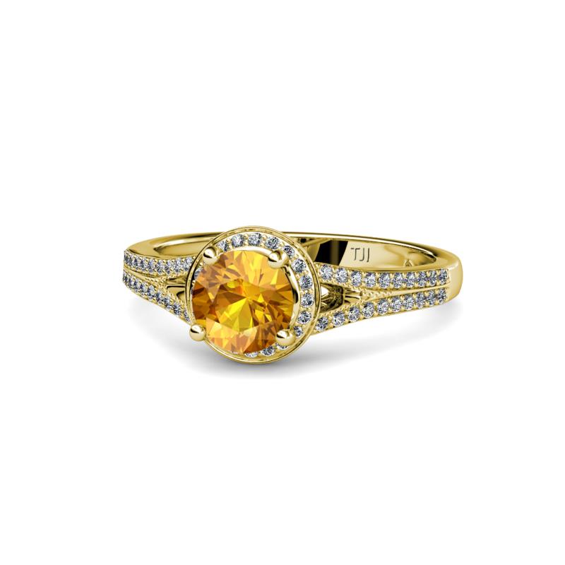 Levana Signature Citrine and Diamond Halo Engagement Ring 