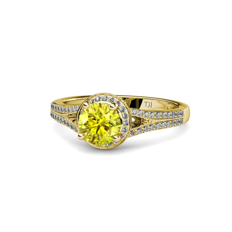 Levana Signature Yellow and White Diamond Halo Engagement Ring 