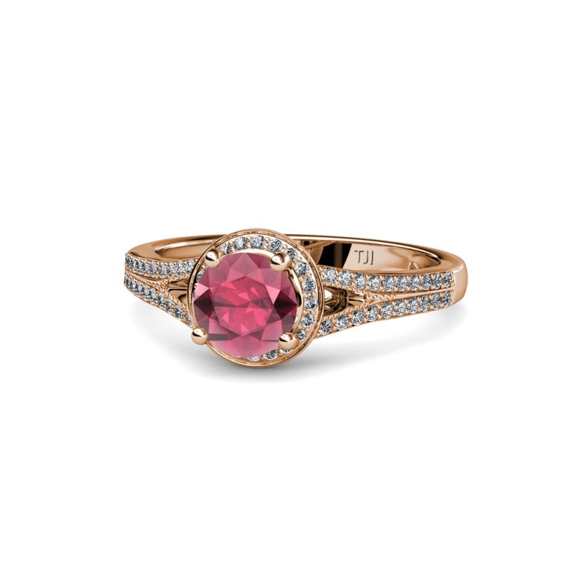 Levana Signature Rhodolite Garnet and Diamond Halo Engagement Ring 