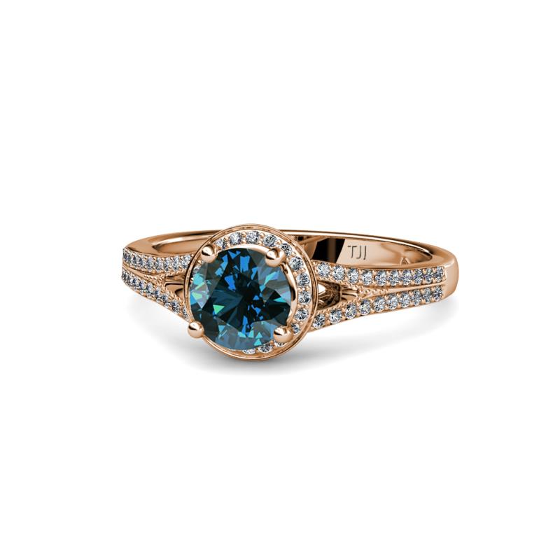 Levana Signature Blue and White Diamond Halo Engagement Ring 
