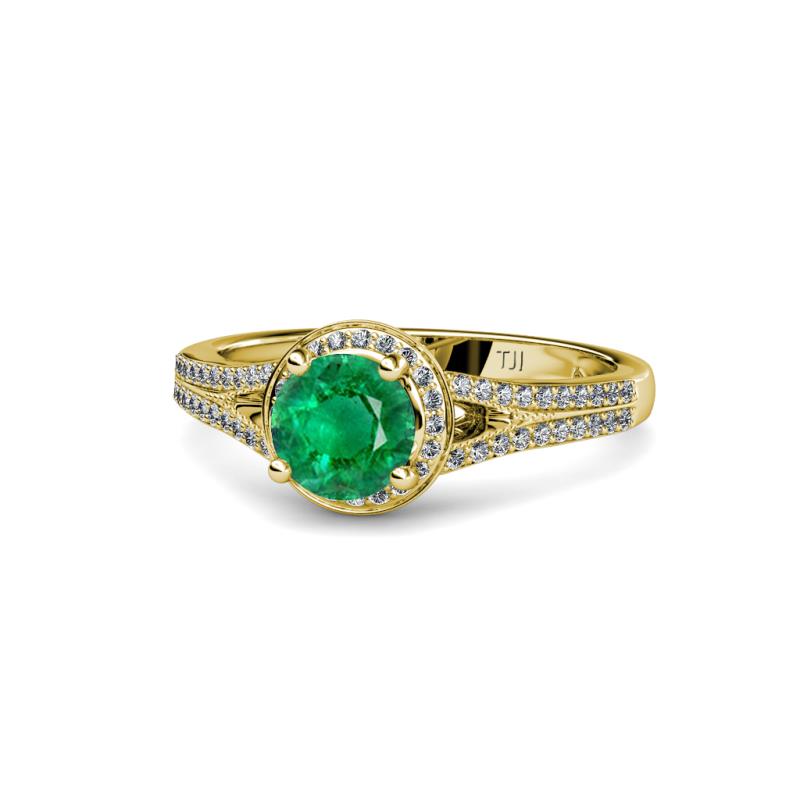 Levana Signature Emerald and Diamond Halo Engagement Ring 