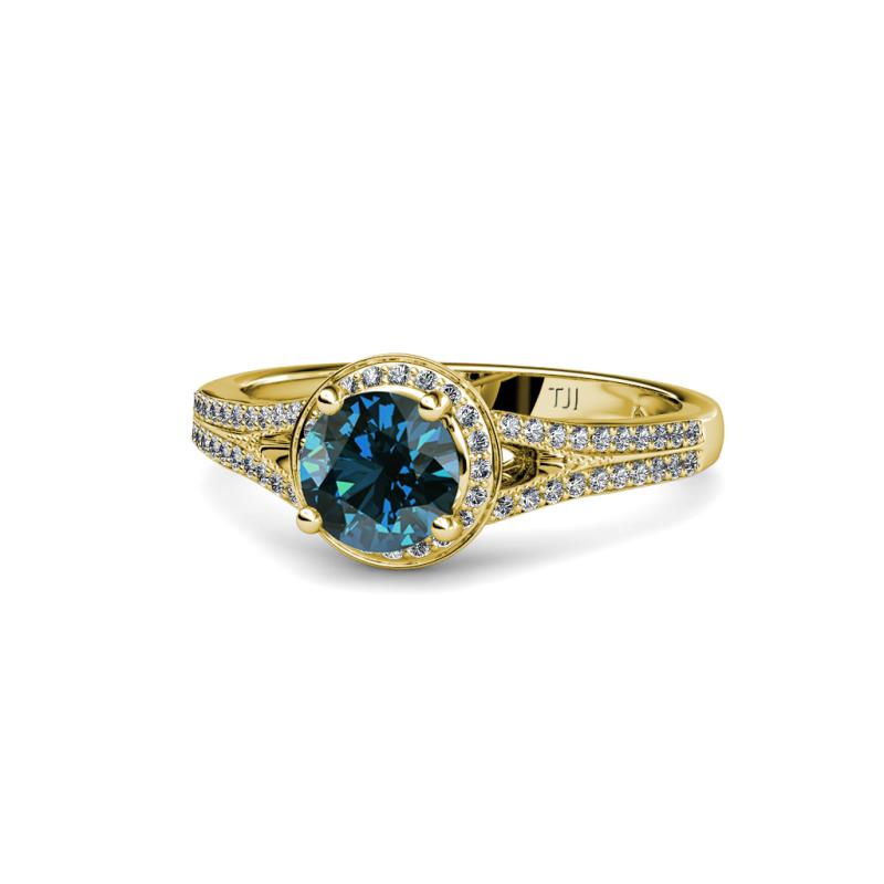 Levana Signature Blue and White Diamond Halo Engagement Ring 
