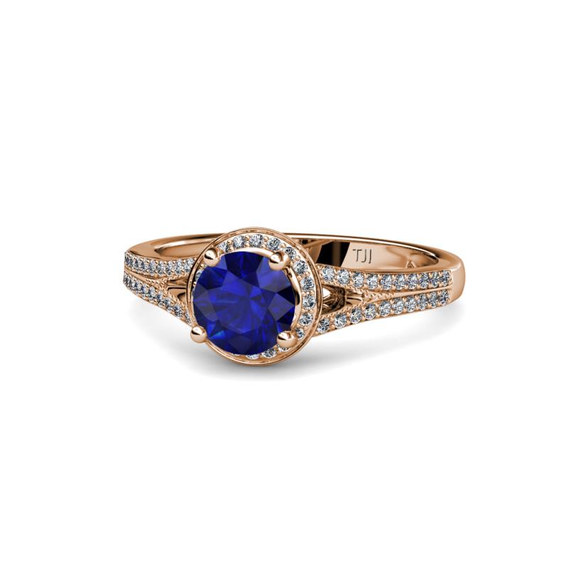 Levana Signature Blue Sapphire and Diamond Halo Engagement Ring 
