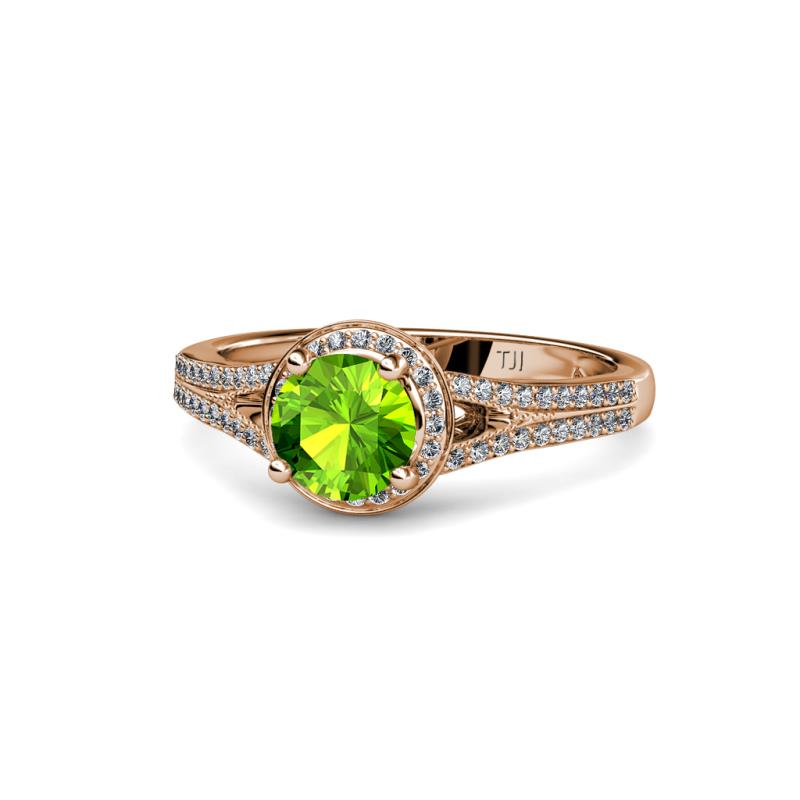 Levana Signature Peridot and Diamond Halo Engagement Ring 