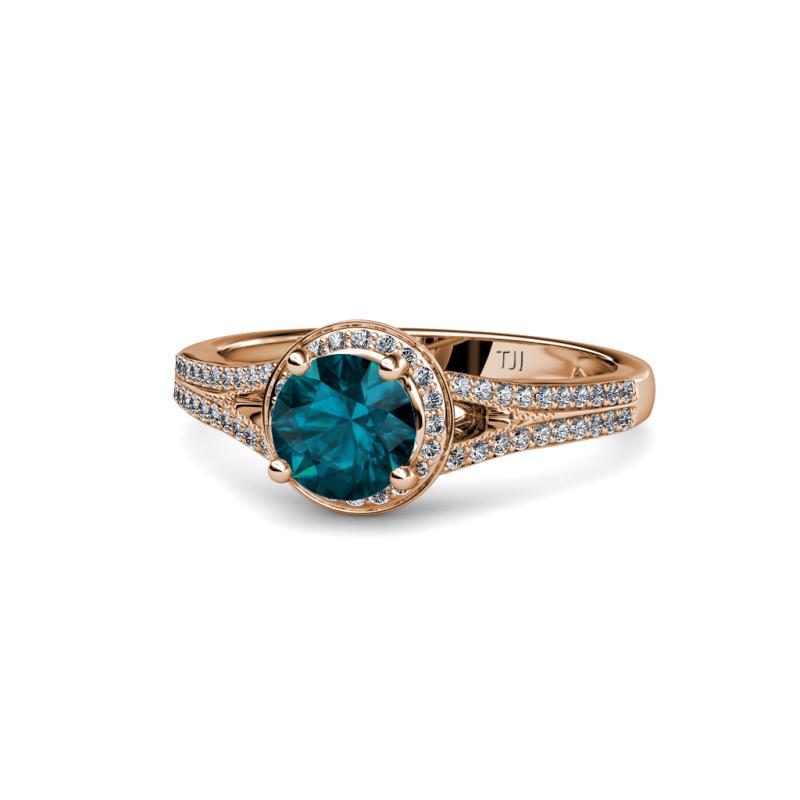 Levana Signature London Blue Topaz and Diamond Halo Engagement Ring 