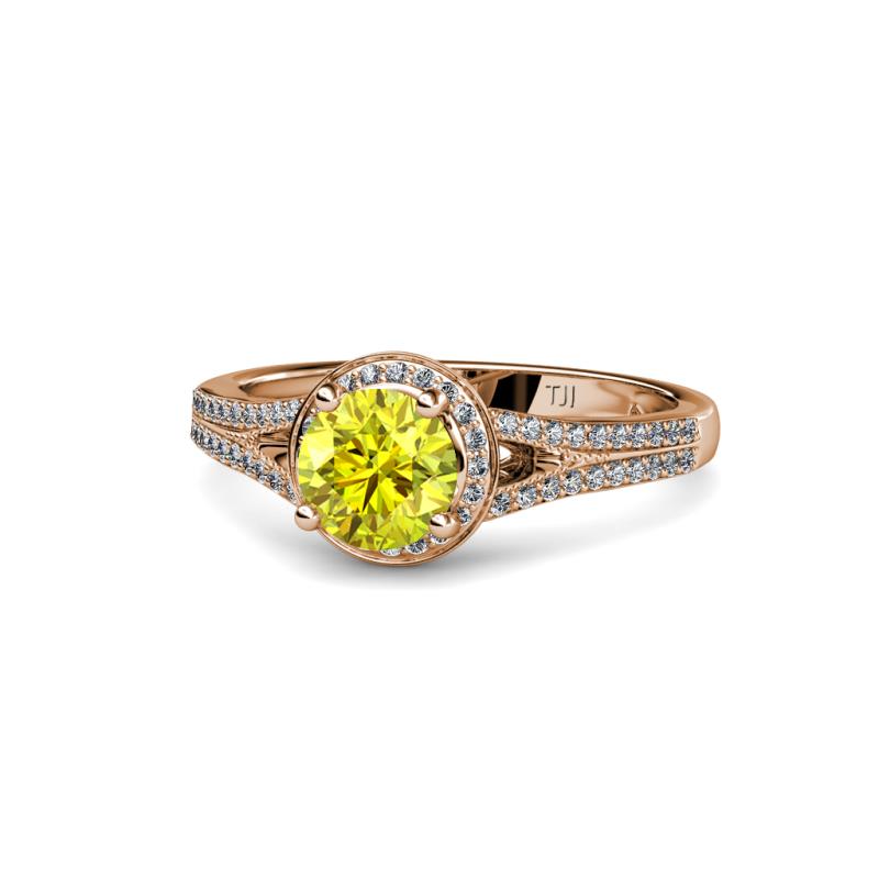 Levana Signature Yellow and White Diamond Halo Engagement Ring 