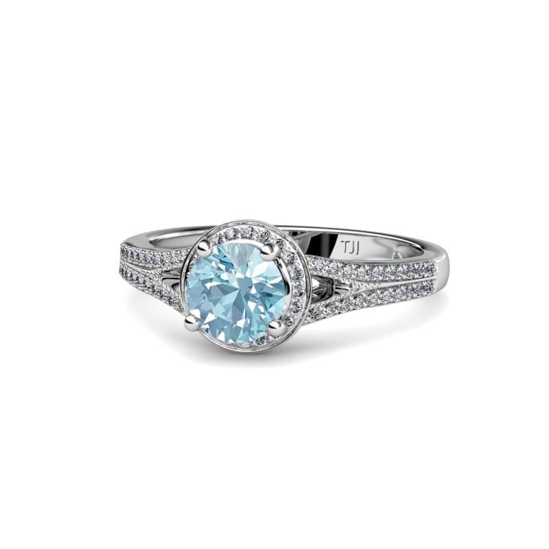 Levana Signature Aquamarine and Diamond Halo Engagement Ring 
