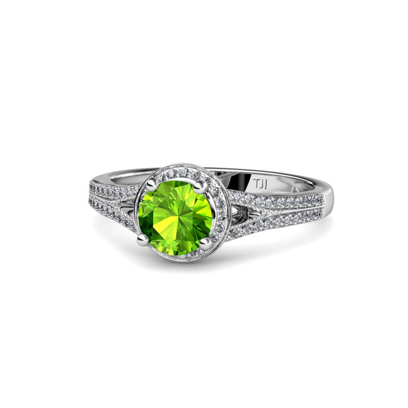 Levana Signature Peridot and Diamond Halo Engagement Ring 