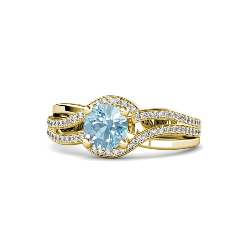 Aimee Signature Aquamarine and Diamond Bypass Halo Engagement Ring 