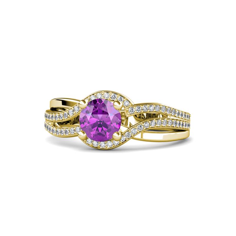 Aimee Signature Amethyst and Diamond Bypass Halo Engagement Ring 