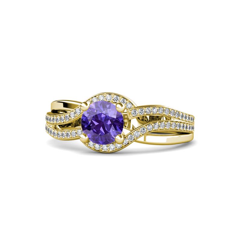 Aimee Signature Iolite and Diamond Bypass Halo Engagement Ring 
