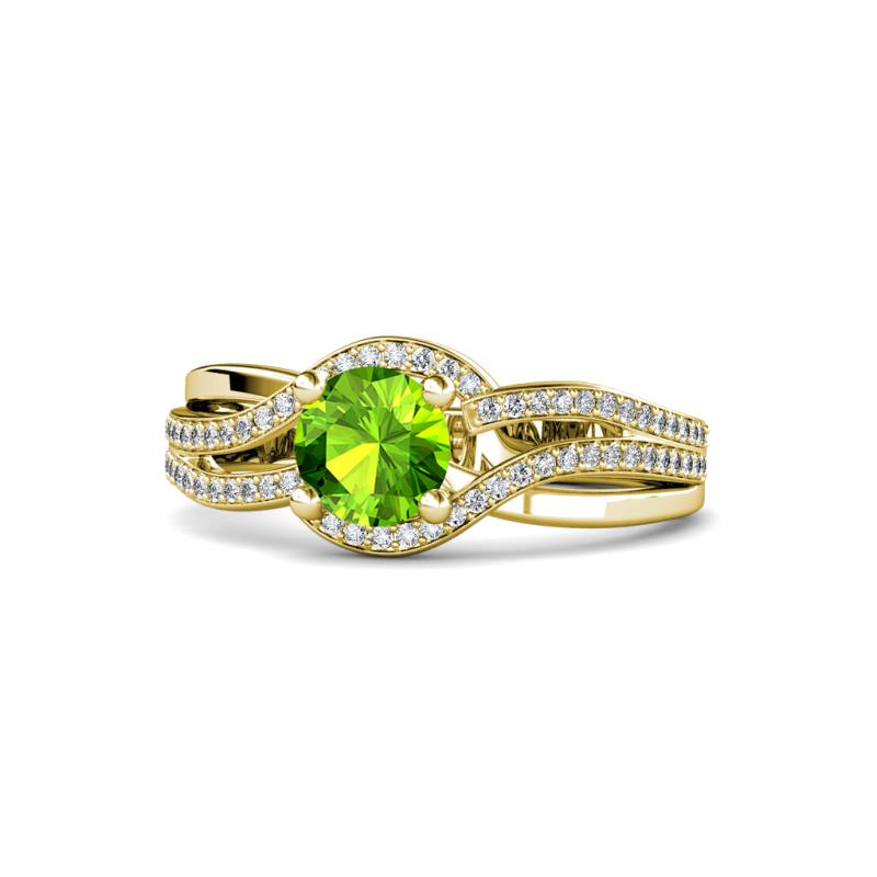 Aimee Signature Peridot and Diamond Bypass Halo Engagement Ring 