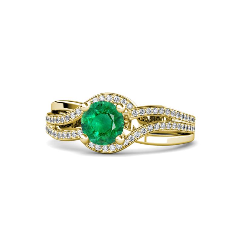 Aimee Signature Emerald and Diamond Bypass Halo Engagement Ring 