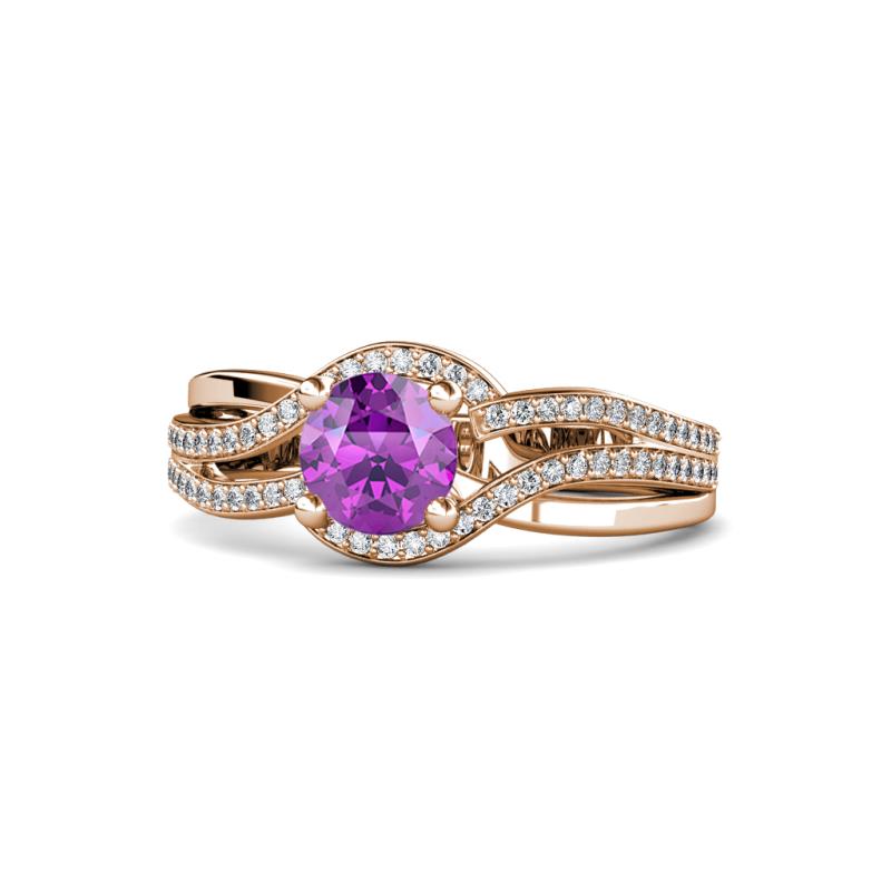 Aimee Signature Amethyst and Diamond Bypass Halo Engagement Ring 