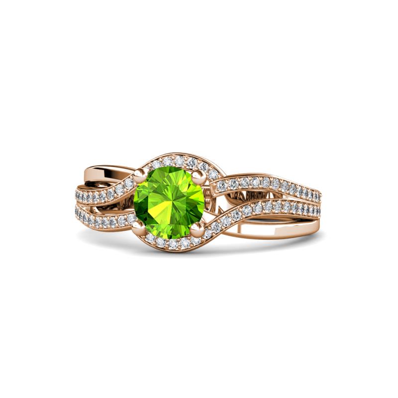 Aimee Signature Peridot and Diamond Bypass Halo Engagement Ring 