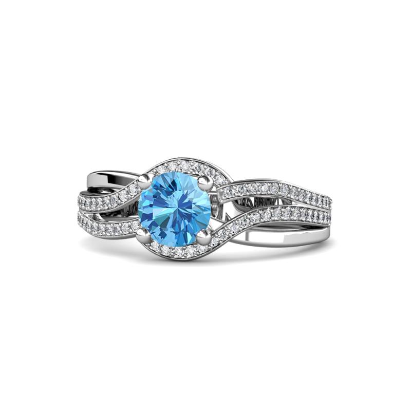 Aimee Signature Blue Topaz and Diamond Bypass Halo Engagement Ring 