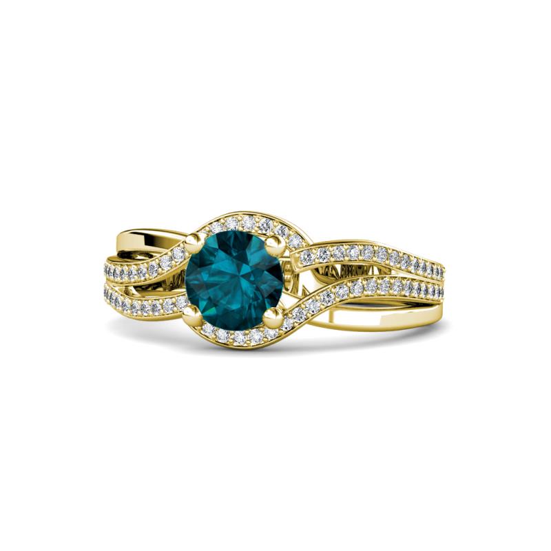 Aimee Signature London Blue Topaz and Diamond Bypass Halo Engagement Ring 