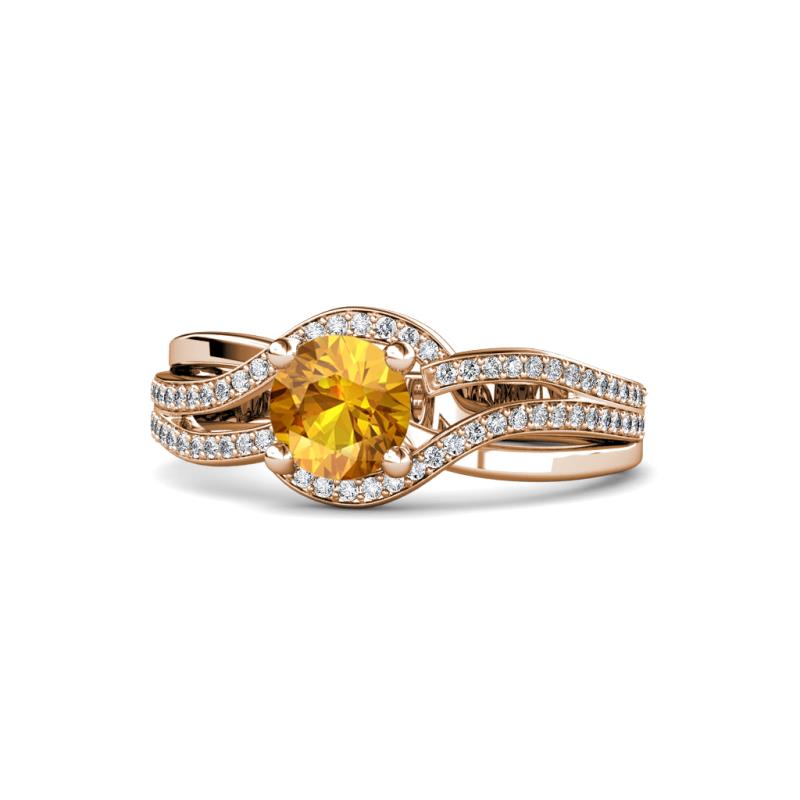 Aimee Signature Citrine and Diamond Bypass Halo Engagement Ring 